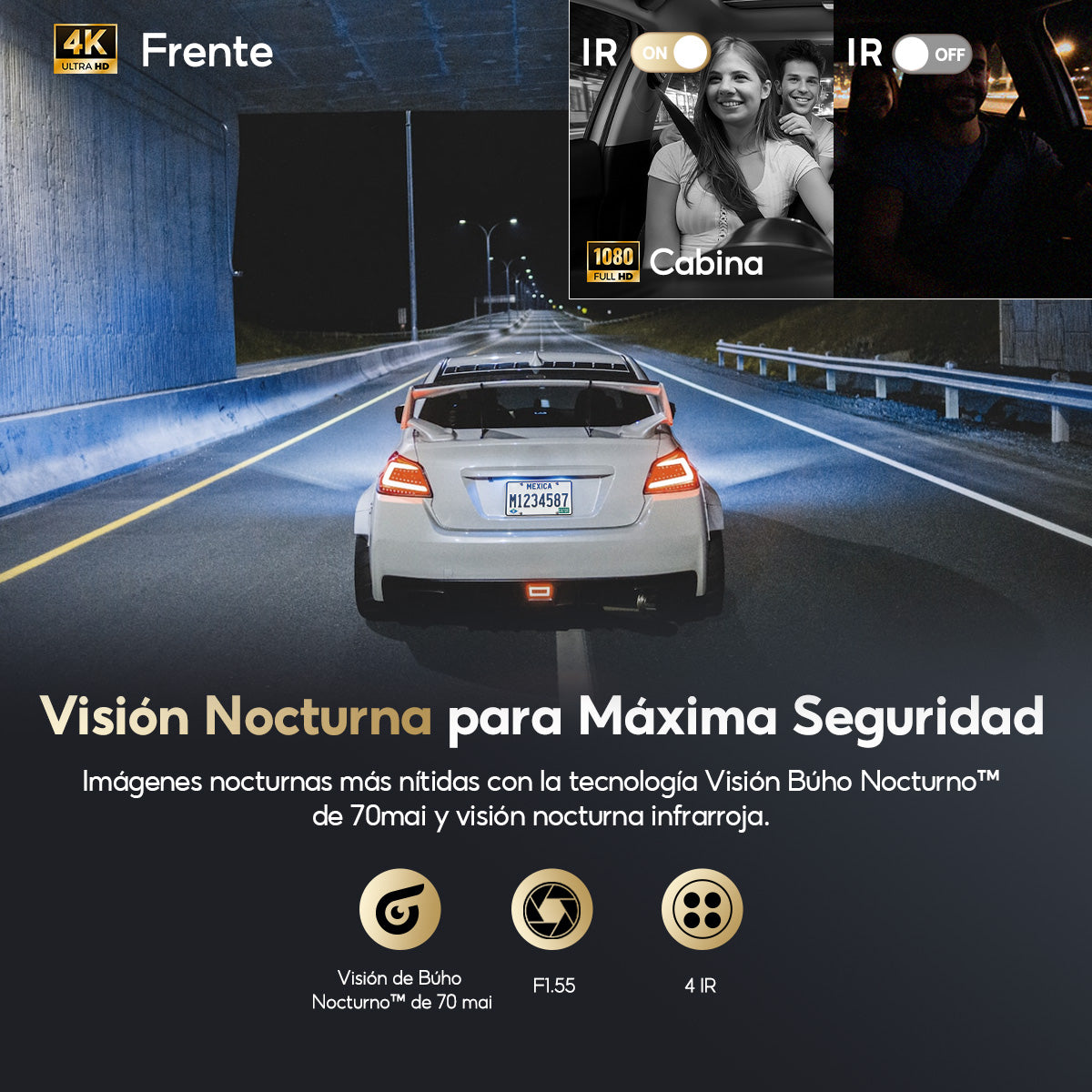 Cámara para Auto 70mai T800E con GPS, Visión Nocturna y Triple Grabación 4K HDR
