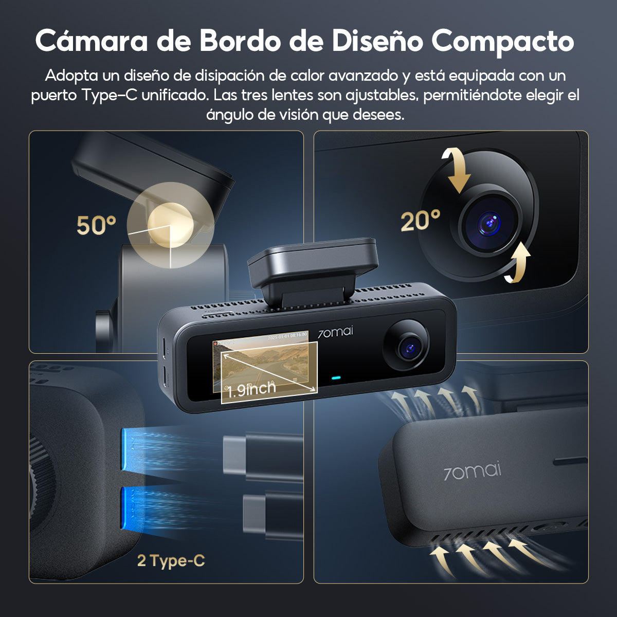 Cámara para Auto 70mai T800E con GPS, Visión Nocturna y Triple Grabación 4K HDR