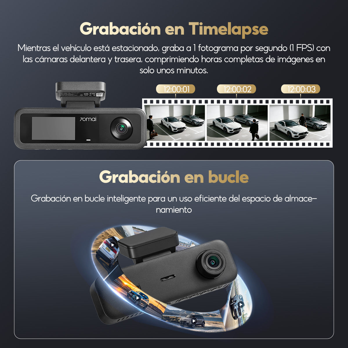 Cámara para Auto 70mai T800E con GPS, Visión Nocturna y Triple Grabación 4K HDR