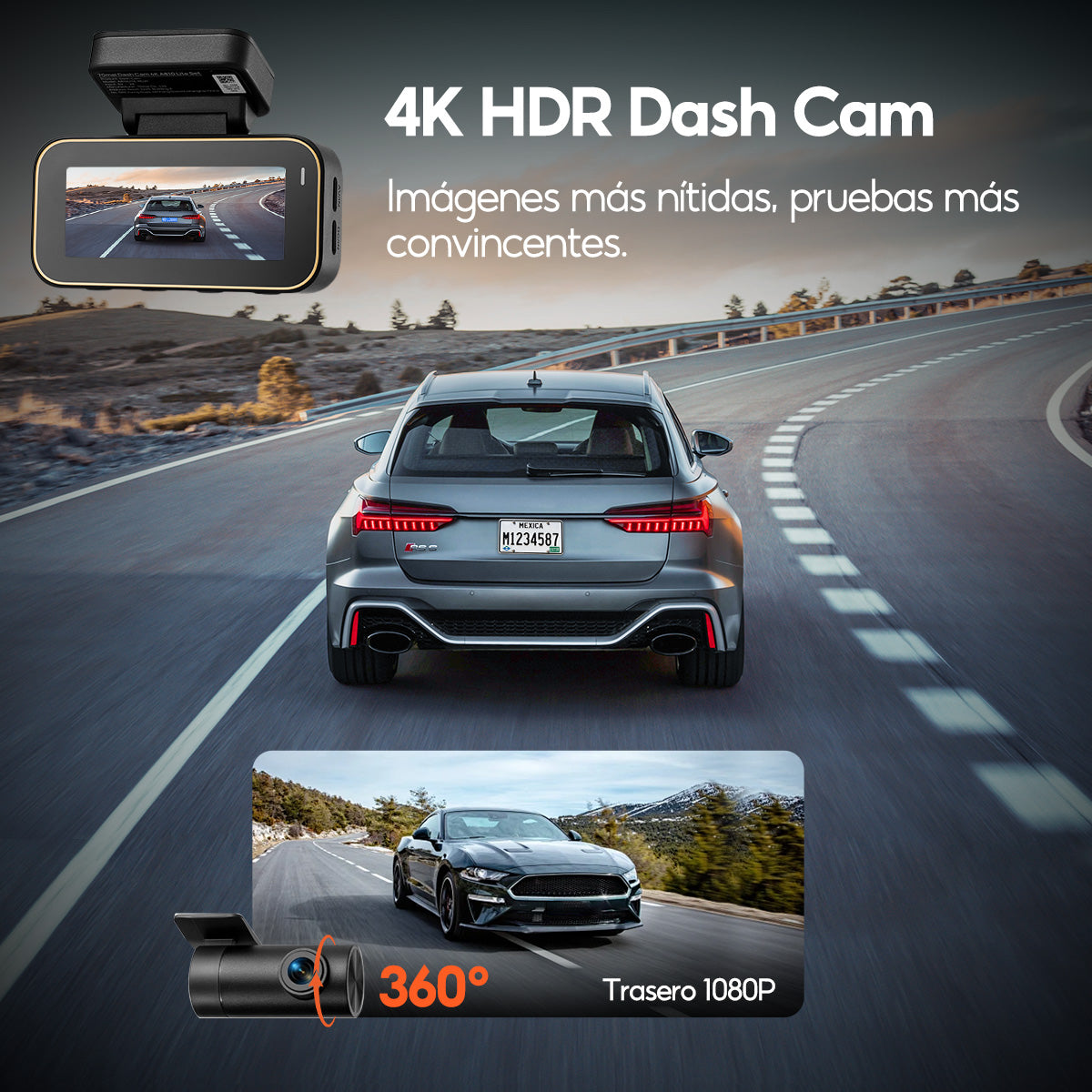 Cámara para Auto 70mai A810 Lite 4K Frontal y Trasera con Wi-Fi, GPS y Visión Nocturna HDR