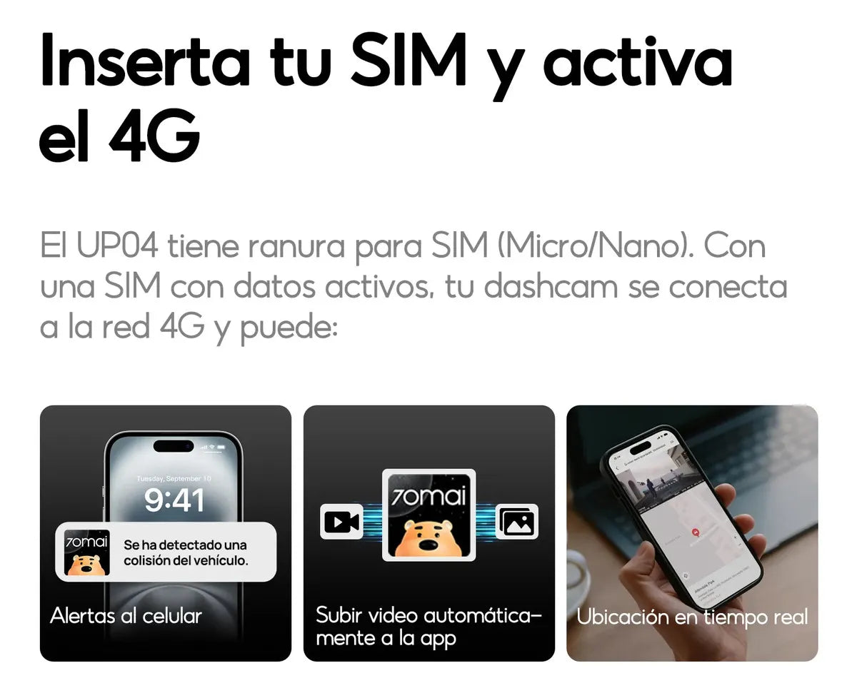70mai UP04 Cable 4G Monitoreo Estacionamiento 24h Type-C para Cámaras A810Lite/A810/A810S