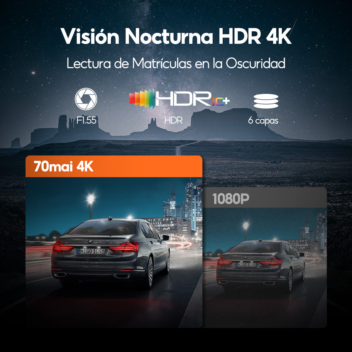Cámara para Auto 70mai A810 Lite 4K Frontal y Trasera con Wi-Fi, GPS y Visión Nocturna HDR