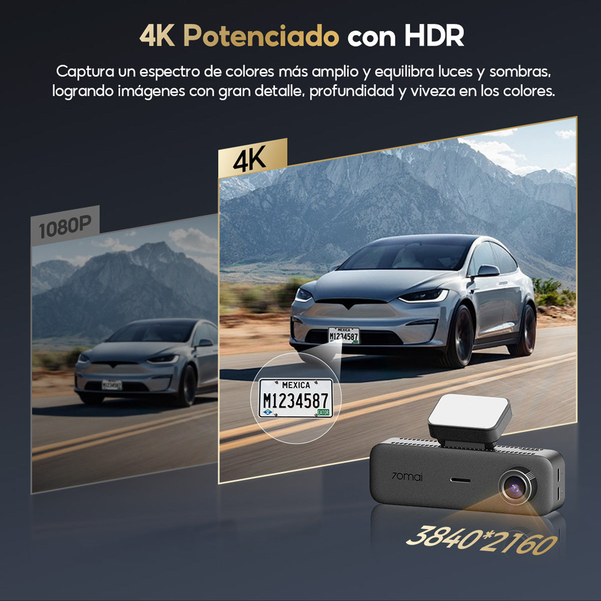 Cámara para Auto 70mai T800E con GPS, Visión Nocturna y Triple Grabación 4K HDR
