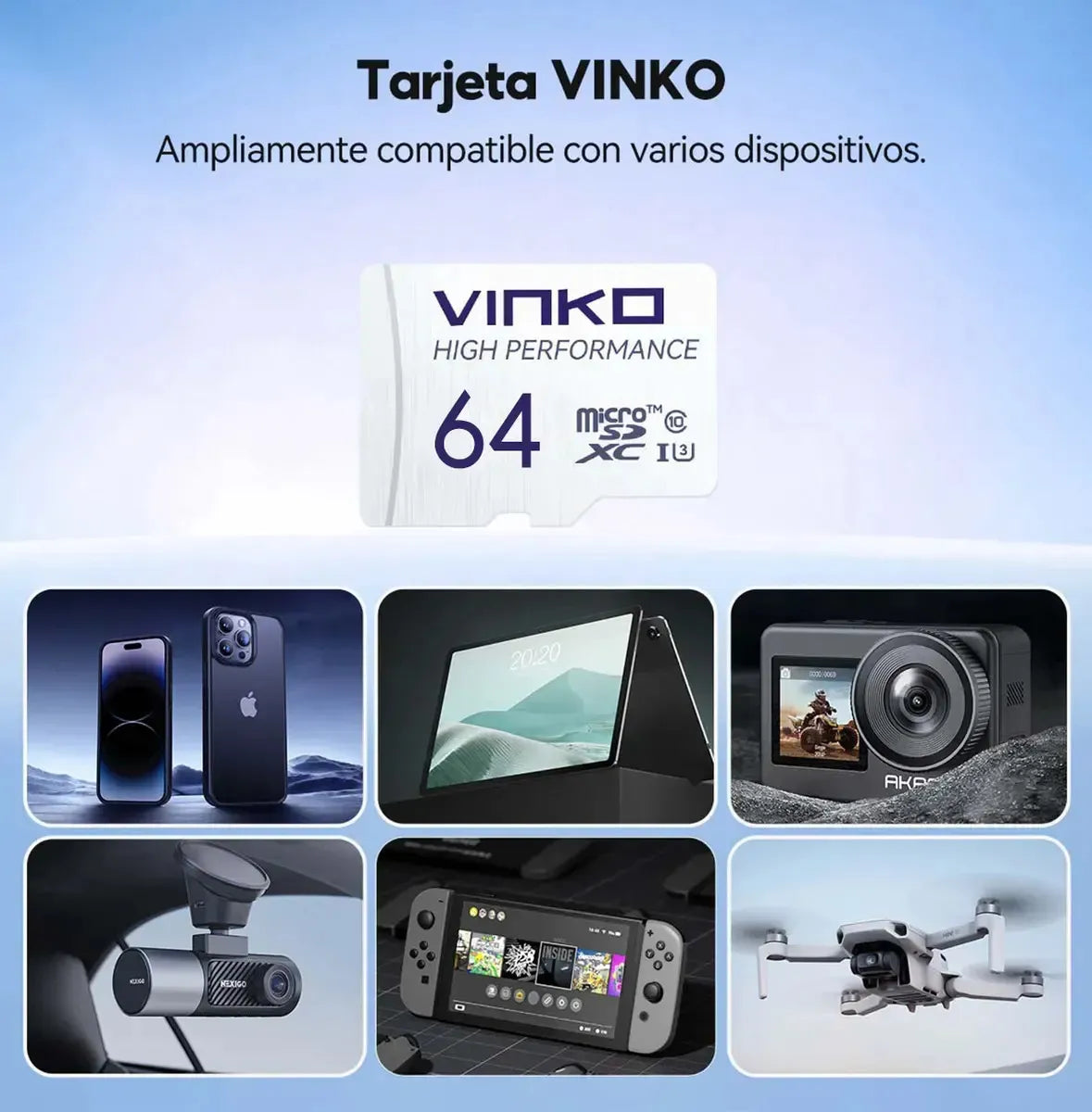 Tarjeta VINKO 64GB Dash Cam Bucle Resistente Calor y Vibraciones