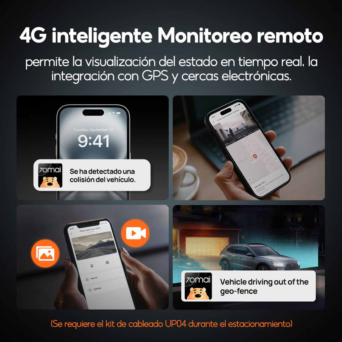 Cámara para Auto 70mai A810 Lite 4K Frontal y Trasera con Wi-Fi, GPS y Visión Nocturna HDR