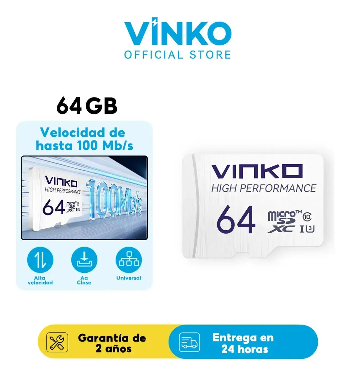 Tarjeta VINKO 64GB Dash Cam Bucle Resistente Calor y Vibraciones