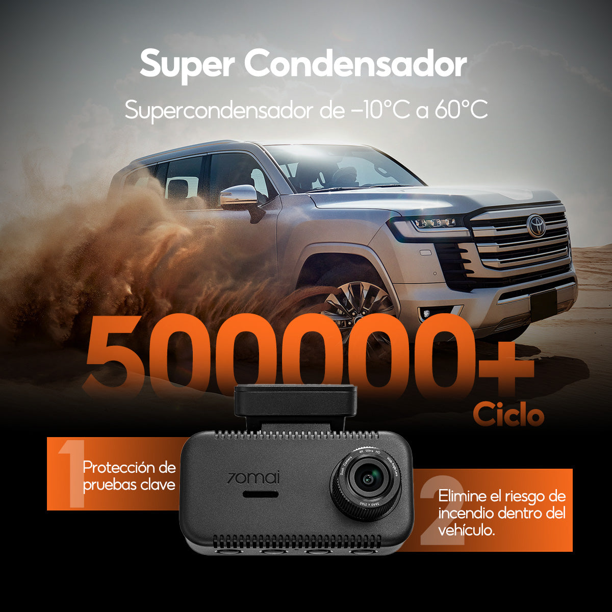 Cámara para Auto 70mai A810 Lite 4K Frontal y Trasera con Wi-Fi, GPS y Visión Nocturna HDR